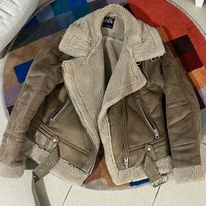 Zara Short Sherpa Coat Size: XL Color: Beige